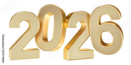 2026 golden symbol new year isolated metallic gold colored as luxury numbers