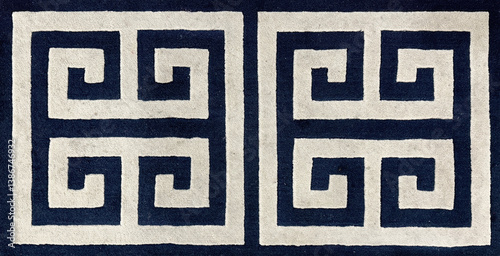 Schilderij op canvas Pattern of a Greek Key or Meander Geometric Pattern rug carpet flooring in white and black colors