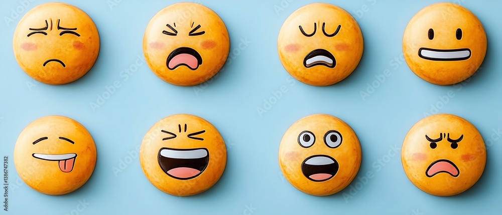 Fototapeta premium Emojis on Light Blue Background