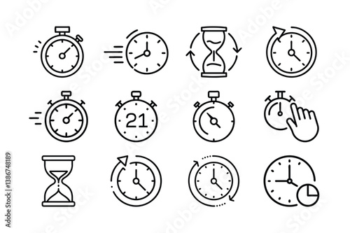 Collection of Time Management Icons in Linear Style