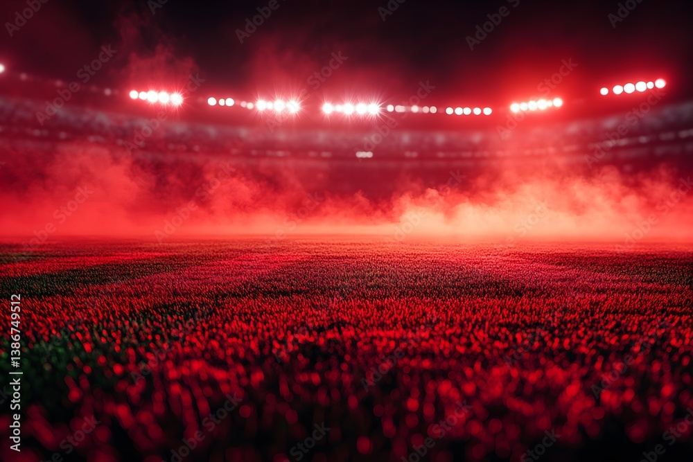 soccer stadium with a background of red steam,