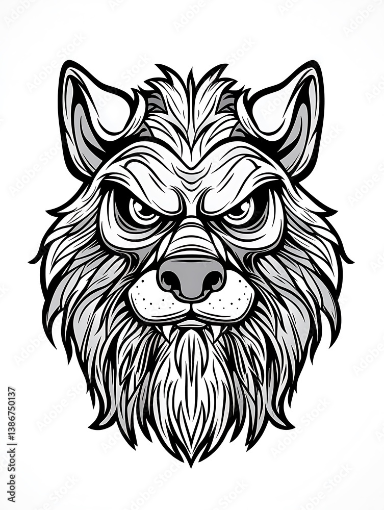 Fototapeta premium Fierce Wolf Head Graphic in Black and White for Bold Design Work