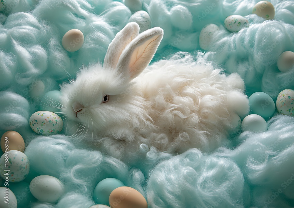 Fluffy bunny Easter eggs clouds