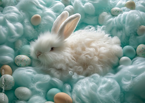 Obraz na płótnie Fluffy bunny Easter eggs clouds w salonie