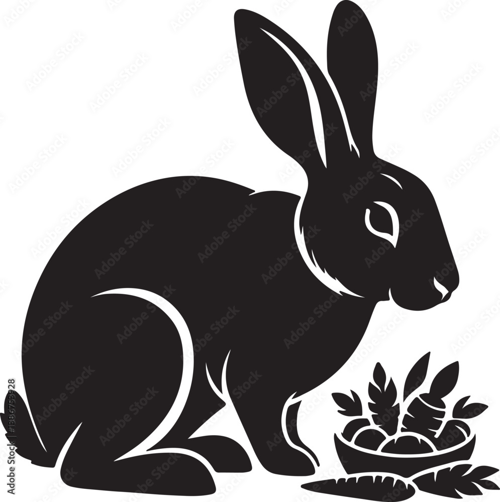 Obraz premium Rabbit black silhouette vector