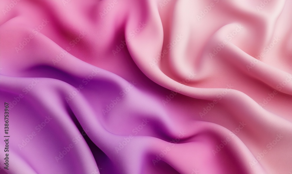 Fototapeta premium Pink and purple ombre fabric texture, draped waves, close-up studio shot, background blur