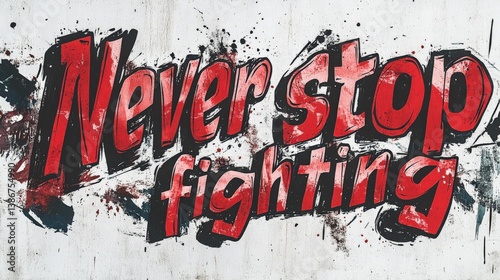 Bold Graffiti Art with Motivational Phrase Never Stop Fighting