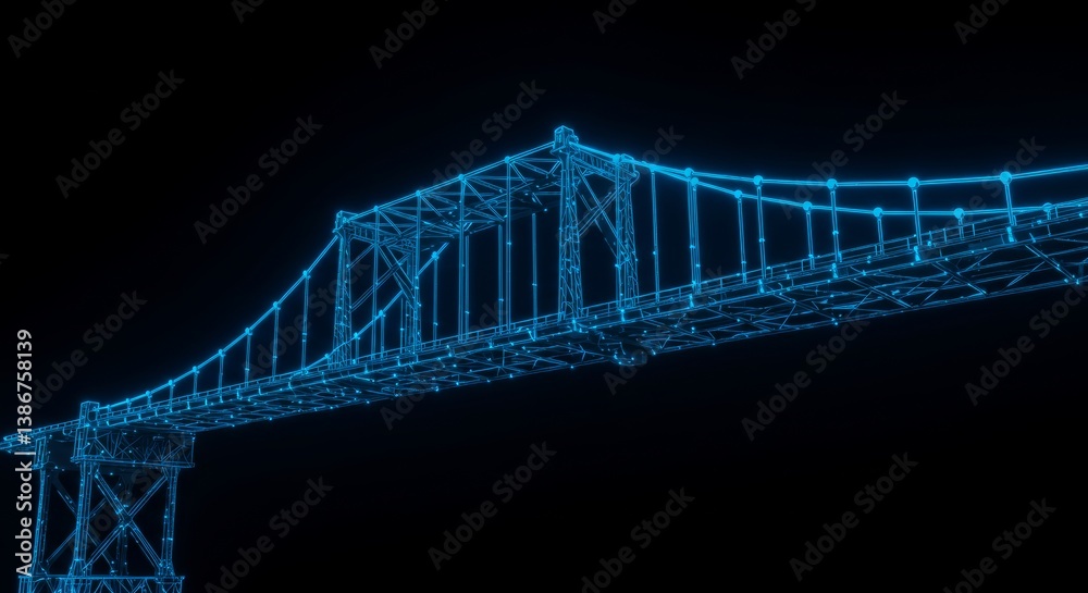 Fototapeta premium Futuristic Bridge Rendering: An Abstract Blueprint Depiction in Neon Blue