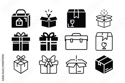 Collection of Gift Boxes, Packages, and Tool Cases Icons