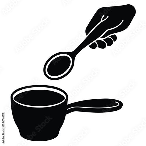 Measuring Spoon in Hand Vector – Cooking Tool Silhouette with Grip and Precision

