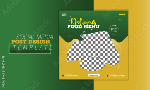 Delicious Fast-Food Social Media Post. Vector illustrator.