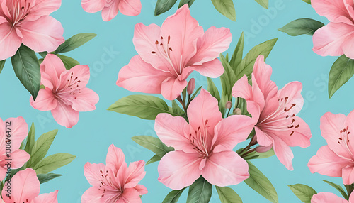 Pink Azalea Flower Seamless Pattern Watercolor Floral Background Design