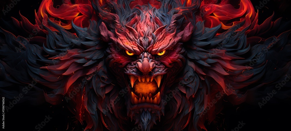 Fototapeta premium abstrak mozaic color of Tengu ifrit in drakness, ai generative