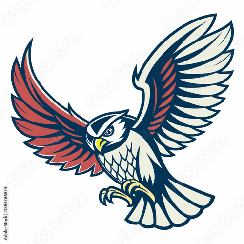 Fierce flying owl logo mascot with open wings and claws in dynamic sport style.