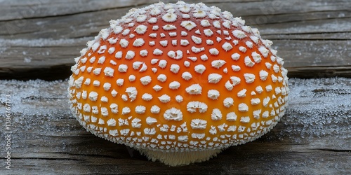 Obraz na płótnie Fly Agaric on Rustic Wood w salonie