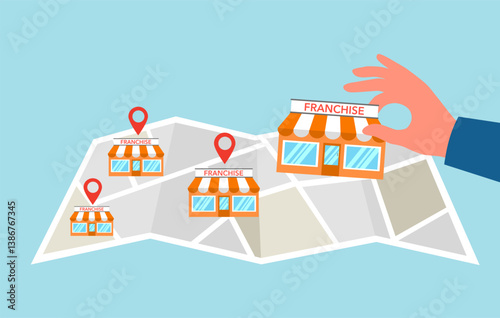 Franchise business expansion concept in flat design vector illustration.