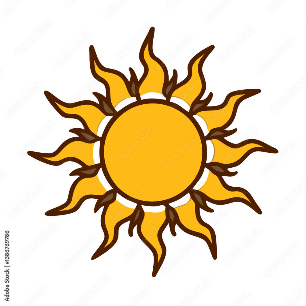 Bright Yellow Sun Cartoon Design, Summertime, Warm Weather Icon Bright Yellow Sun Cartoon Design, Summertime, Warm Weather Icon
