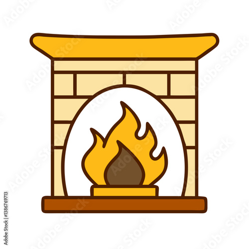 Cozy Brick Fireplace vector Warmth, Fire, Home, Comfort, Design
