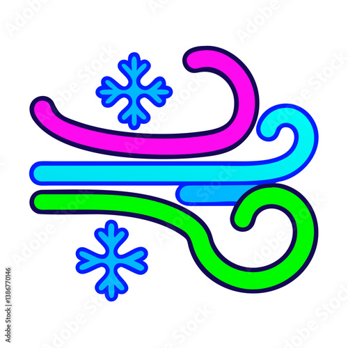 Colorful Wind Blowing Cold Air, Winter Blizzard, Snowflakes