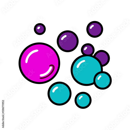 Colorful Bubbles, Floating Spheres, Abstract Design, Vector Art, Pink, Teal, Purple, Graphic, Illust
