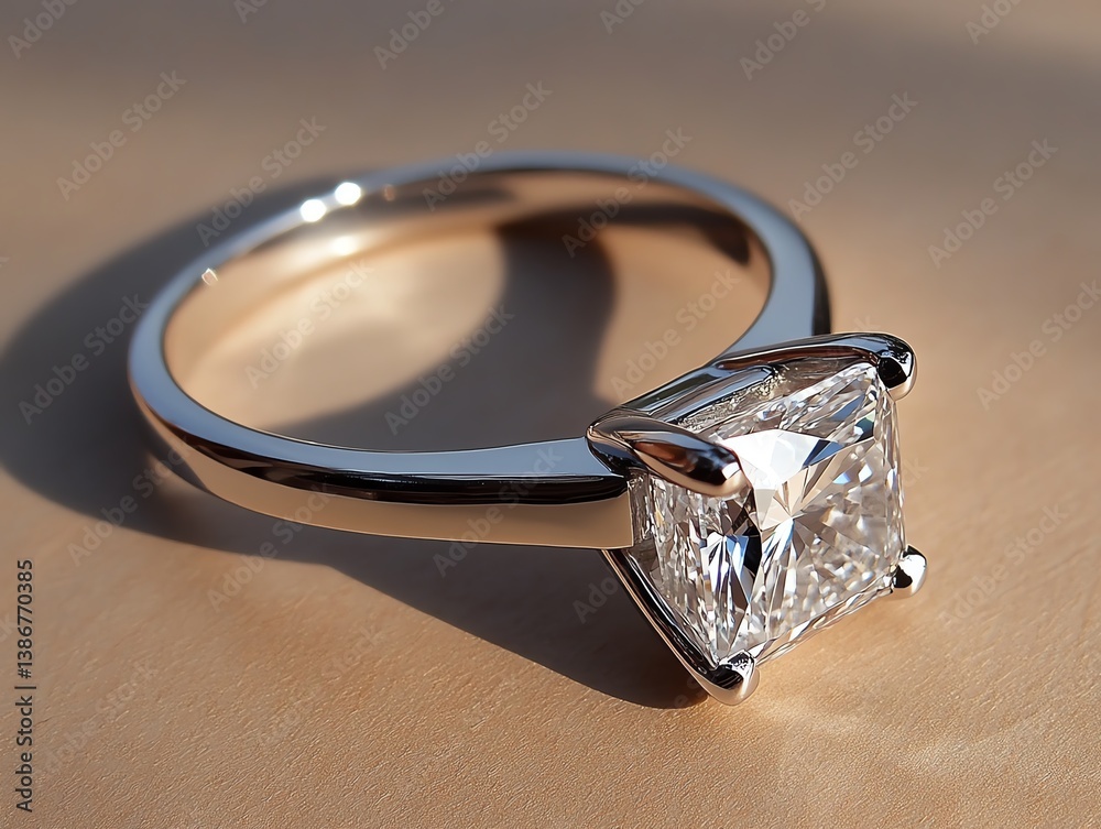 Platinum solitaire ring with a floating princesscut diamond