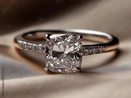Obraz na płótnie Radiantcut diamond with a scalloped band resting on soft silk w salonie
