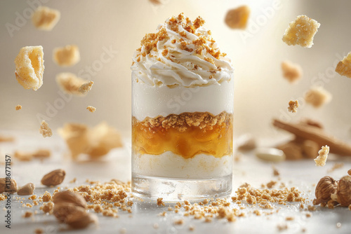 Wallpaper Mural Creamy dessert with layers of whipped cream, caramel, and crumbled topping photography Torontodigital.ca