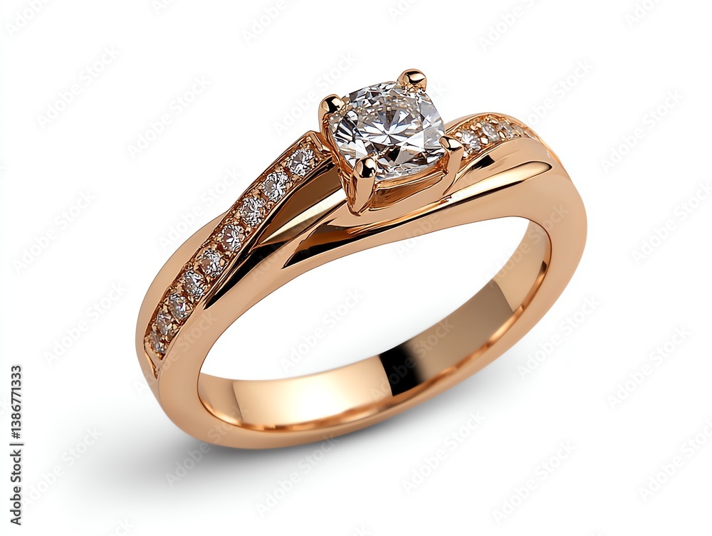 Rose gold ring with a unique spiral band design and radiantcut diamond