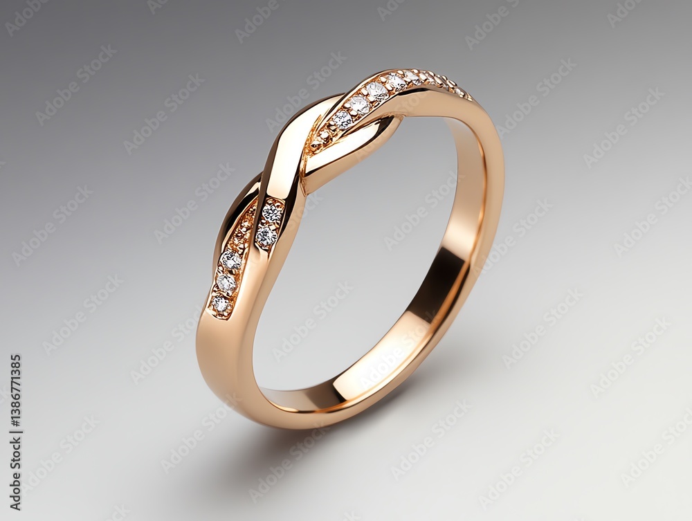 Rose gold ring with a unique spiral band design and radiantcut diamond