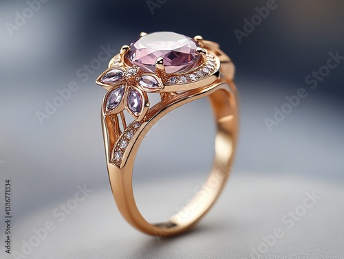 Obraz na płótnie Rose gold ring with floralinspired details, surrounded by soft pastel hues w salonie