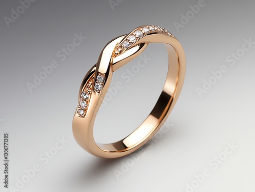 Obraz na płótnie Rose gold ring with a unique spiral band design and radiantcut diamond w salonie