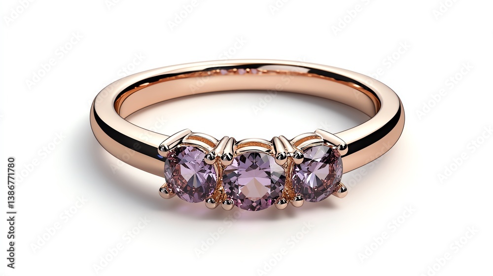 Rose gold threestone ring with pink sapphires on a soft pastel gradient