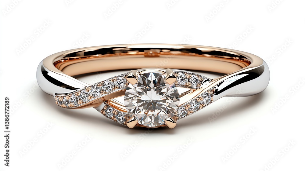Twisted band engagement ring with interlocked platinum and rose gold