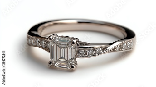 Obraz na płótnie Twisted platinum band with an emeraldcut diamond centerpiece w salonie
