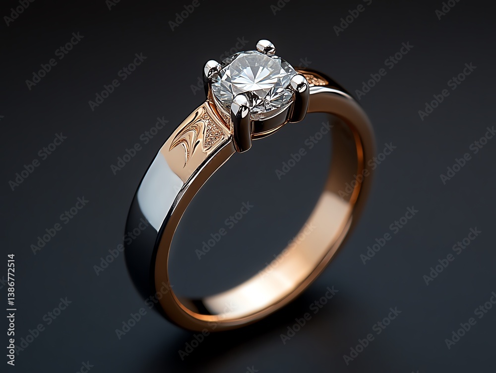 Twotone gold and platinum ring with a solitaire diamond centerpiece