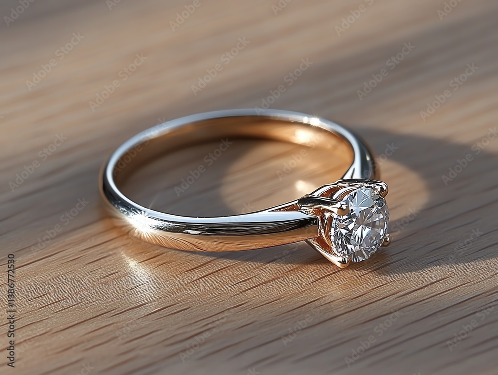Twotone gold and platinum ring with a solitaire diamond centerpiece