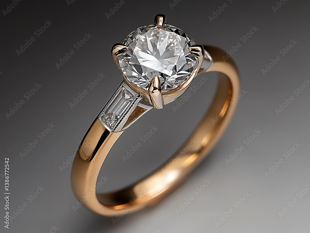 Twotone gold and platinum ring with a solitaire diamond centerpiece