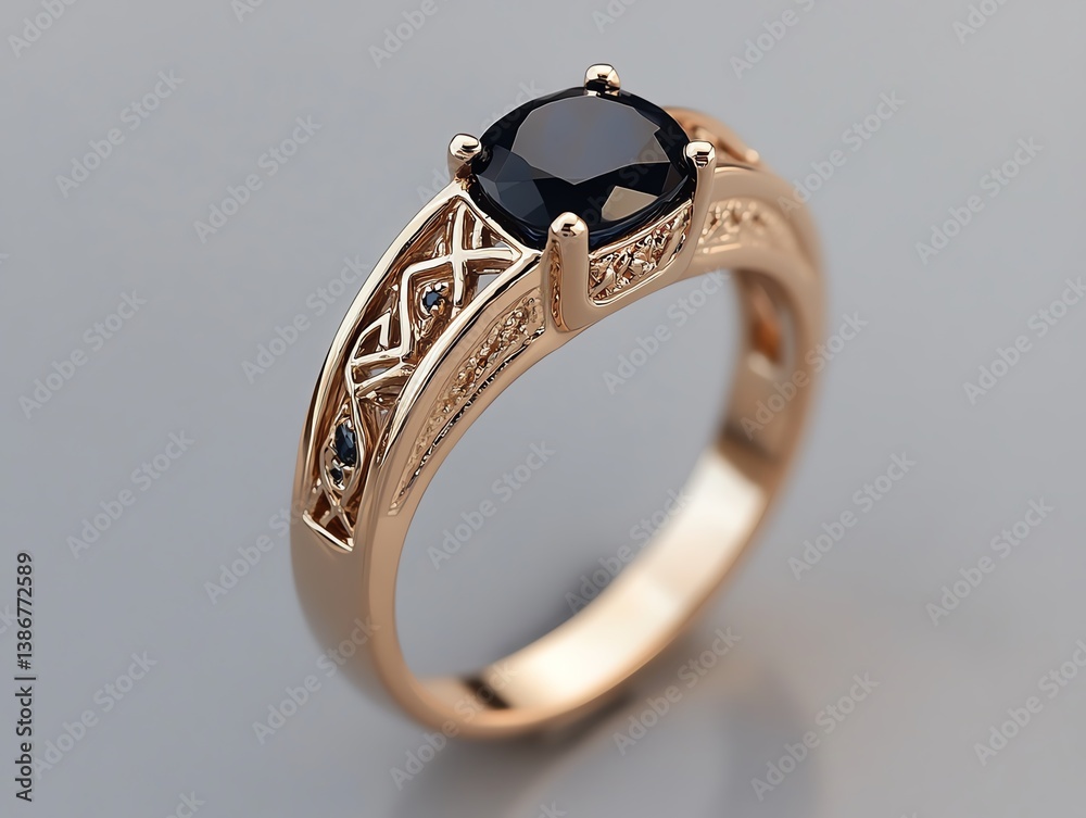 Twotone gold ring with a sapphire center stone and intricate detailing