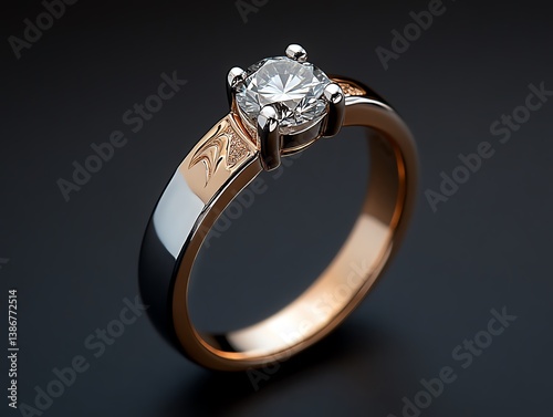 Twotone gold and platinum ring with a solitaire diamond centerpiece