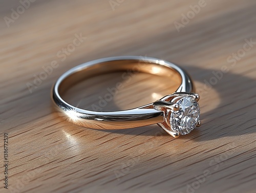 Obraz na płótnie Twotone gold and platinum ring with a solitaire diamond centerpiece w salonie