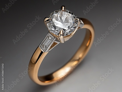 Obraz na płótnie Twotone gold and platinum ring with a solitaire diamond centerpiece w salonie