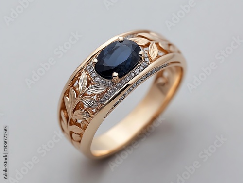 Obraz na płótnie Twotone gold ring with a sapphire center stone and intricate detailing w salonie