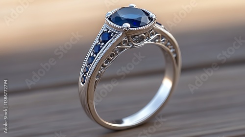 Vintageinspired ring with intricate filigree and sapphire accents