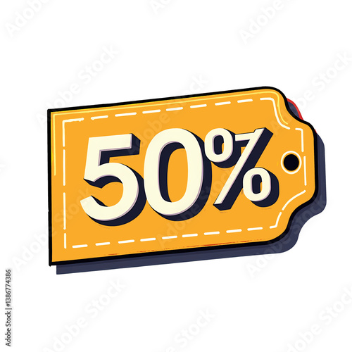 Yellow 50% оff сoupon, white 3D text ,transparent background, template