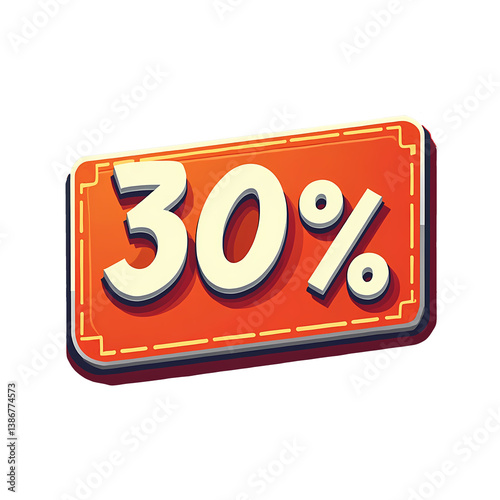 Red 30% оff сoupon, light 3D text ,transparent background, template