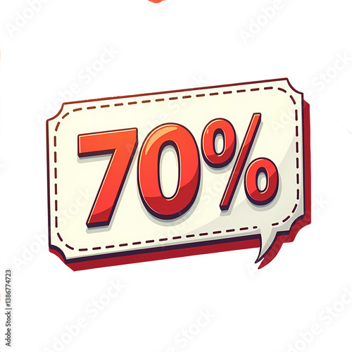 White 70% оff сoupon, red 3D text ,transparent background, template