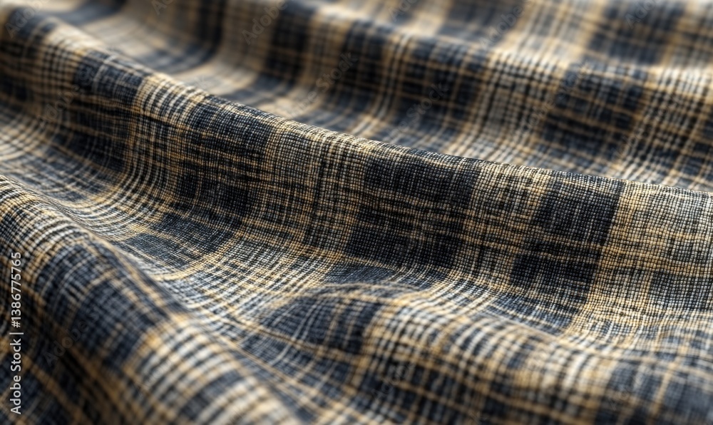Brown and beige plaid fabric texture, draped, close-up. Website banner, textile design Brown and beige plaid fabric texture, draped, close-up. Website banner, textile design