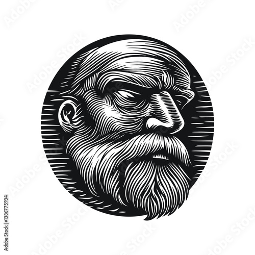 Detailed Engraving of a Bearded Man in Vintage Style Vector Art