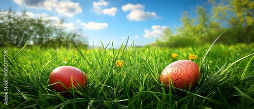 Easter Eggs in a Sunny Meadow