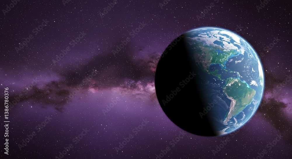 Obraz premium Cosmic Half-Light: A Digital Earth AI Generated